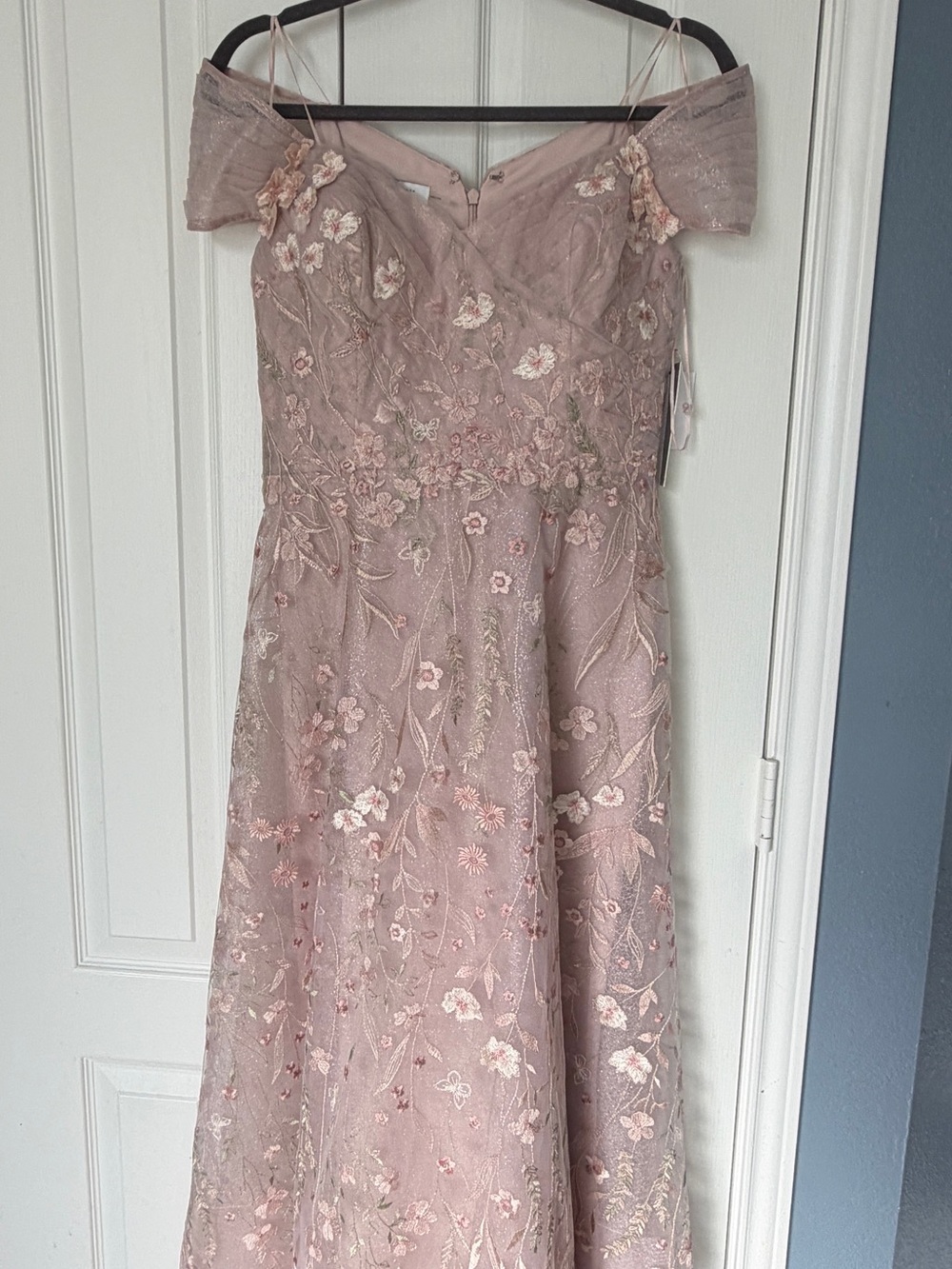 Rickie Freeman for Teri Jon Blush Pink Floral Embroidered Maxi Gown A Line